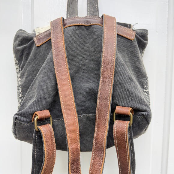 Myra Bag Carry Me back pack cow hide white grey paisley‎ canvas 10.5 x 3.5 x 9.5 main image 6